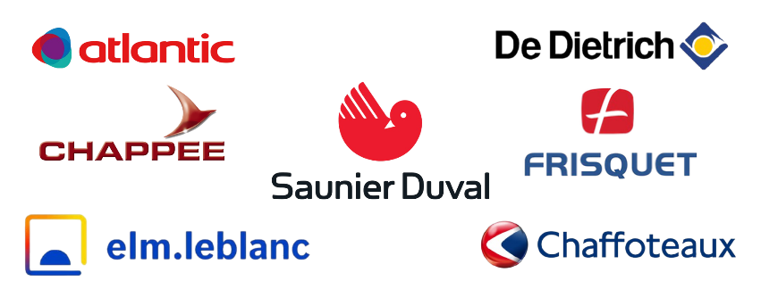 Bannière avec des marques de chaudière que EAUBIGAZ intervient
